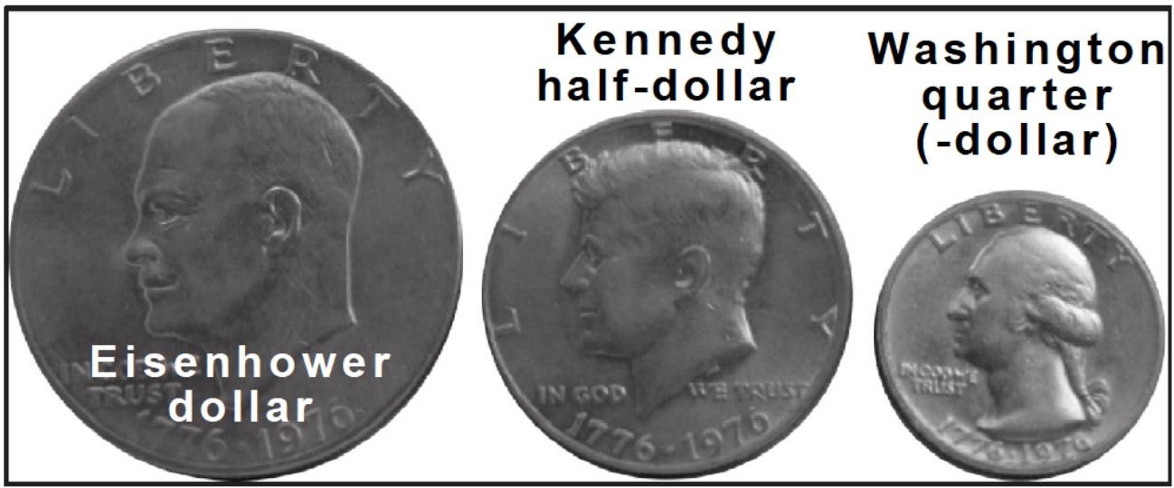 Eisenhower dollar - Kennedy half-dollar - Washington quarter(-dollar)