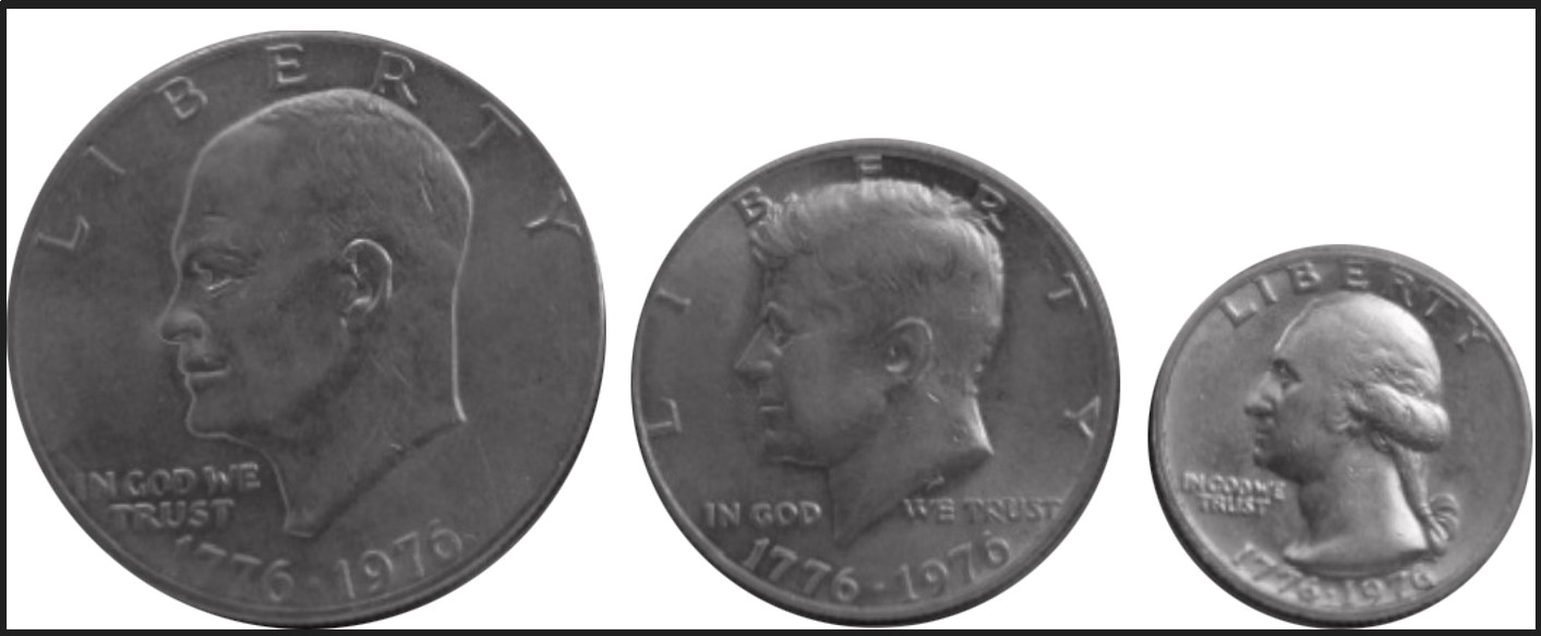 Eisenhower dollar - Kennedy half-dollar - Washington quarter (-dollar)